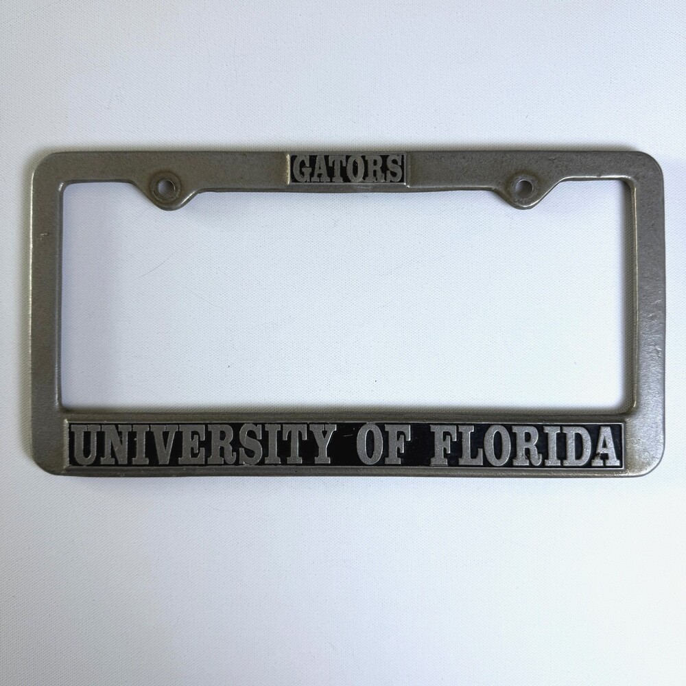 Vintage University of Florida Gators License Plate Frame Heavy Duty Pewter RICO